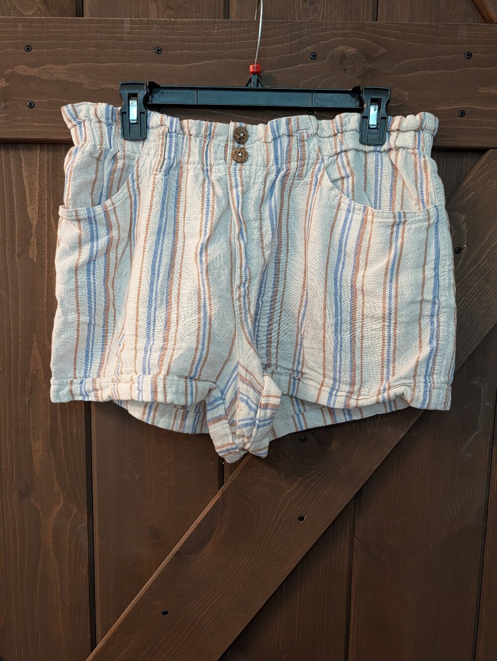 Rewind Cream Striped High-Waist Paperbag Shorts